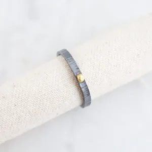 Oxidized Sterling Silver Textured with Gold Ball Stacking Ring