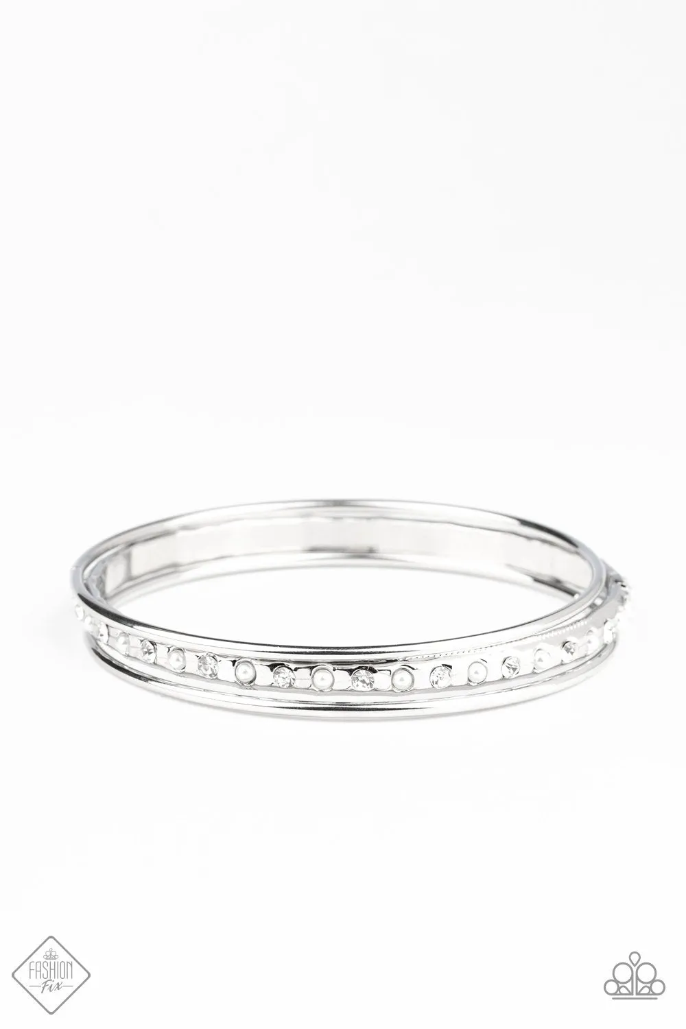 Paparazzi Ballroom Belle White Bangle Bracelet - Fashion Fix Fiercely 5th Avenue January 2020 - P9RE-WTXX-331OO