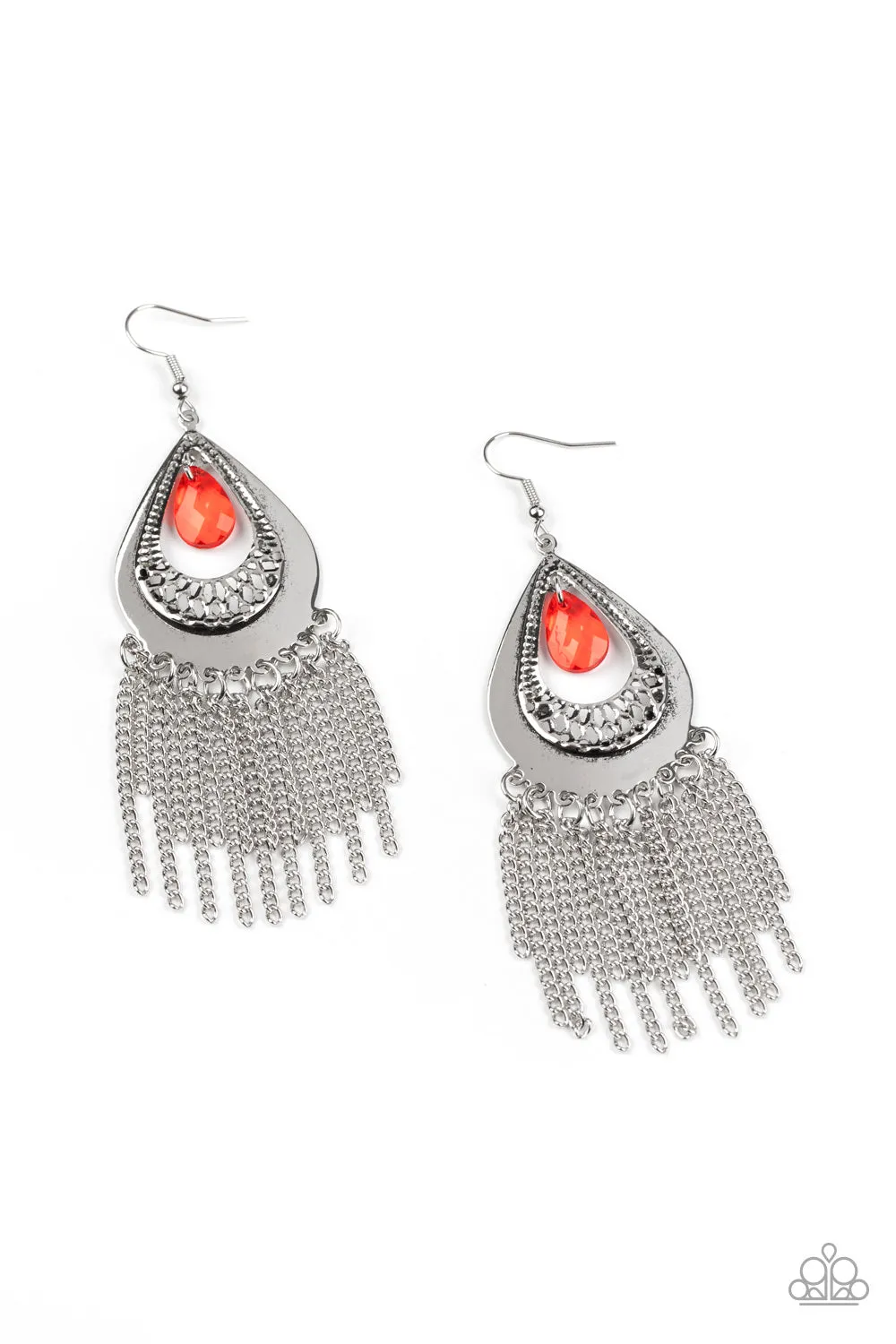 Paparazzi Earring ~ Scattered Storms - Red Teardrop Dangle Earring