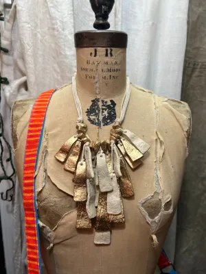 Paper Mache Artdeco Necklace-Gold/Cream