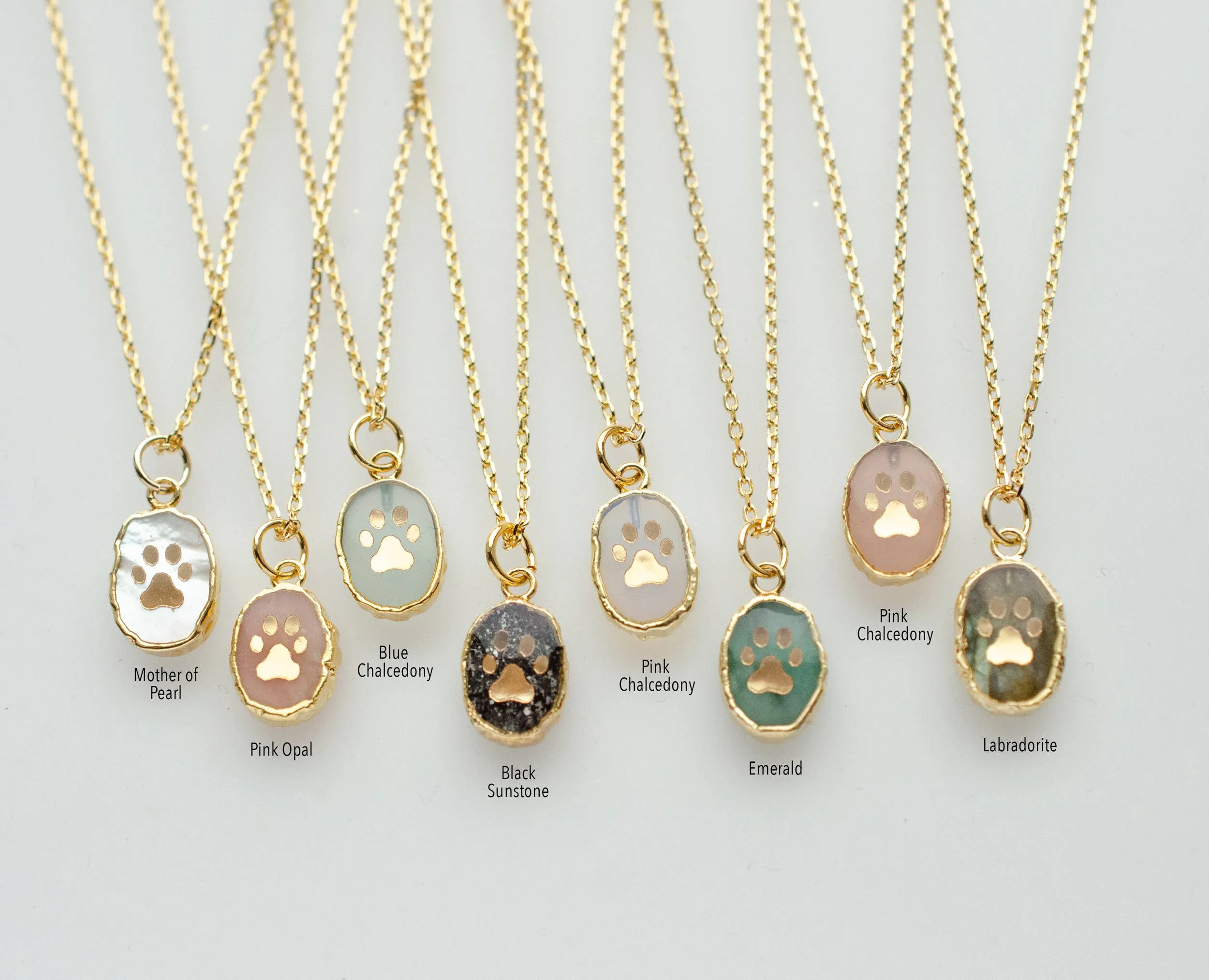 Paw Print Gemstone Necklace: 20 inches / Pink Opal