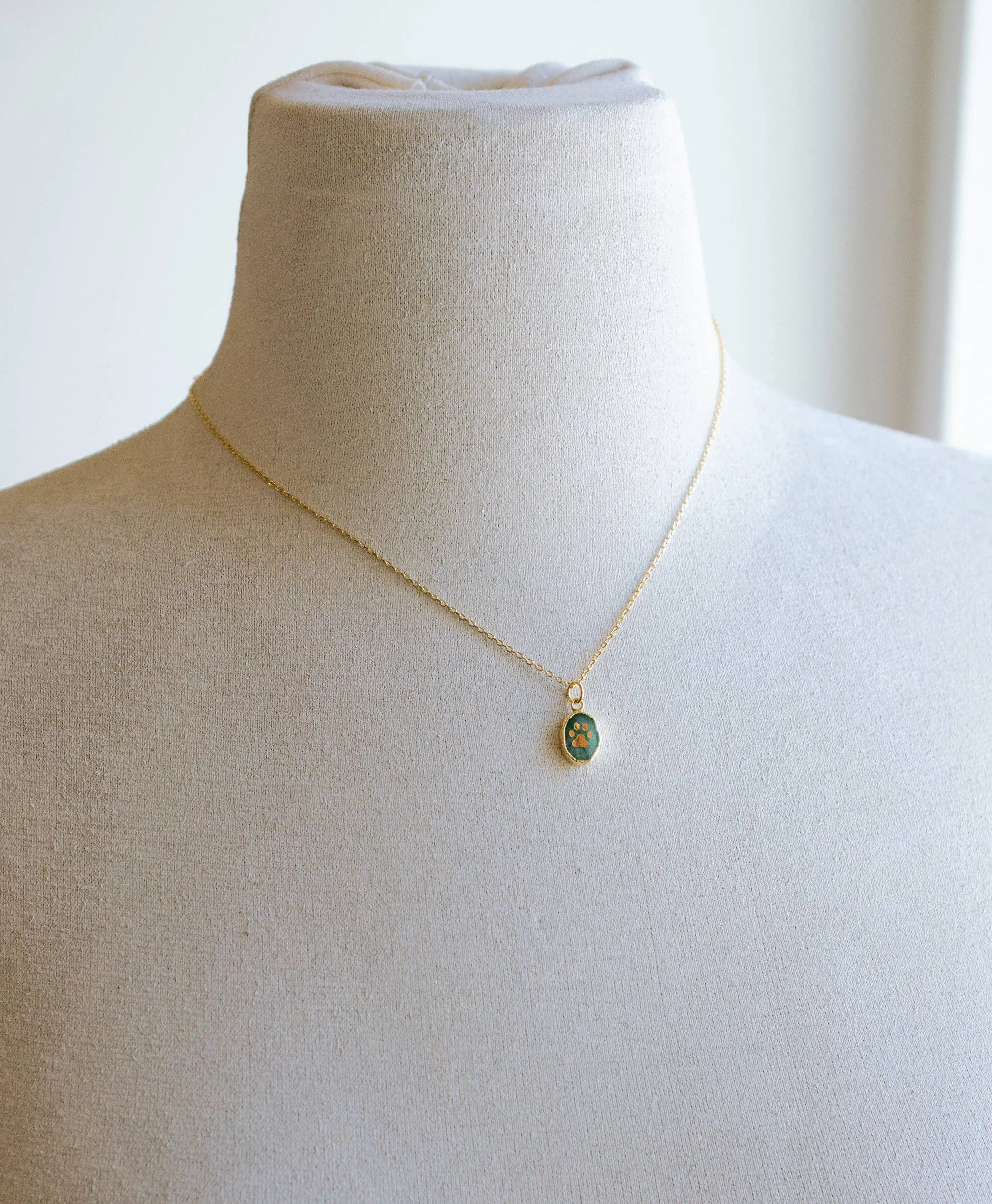 Paw Print Gemstone Necklace: 20 inches / Pink Opal
