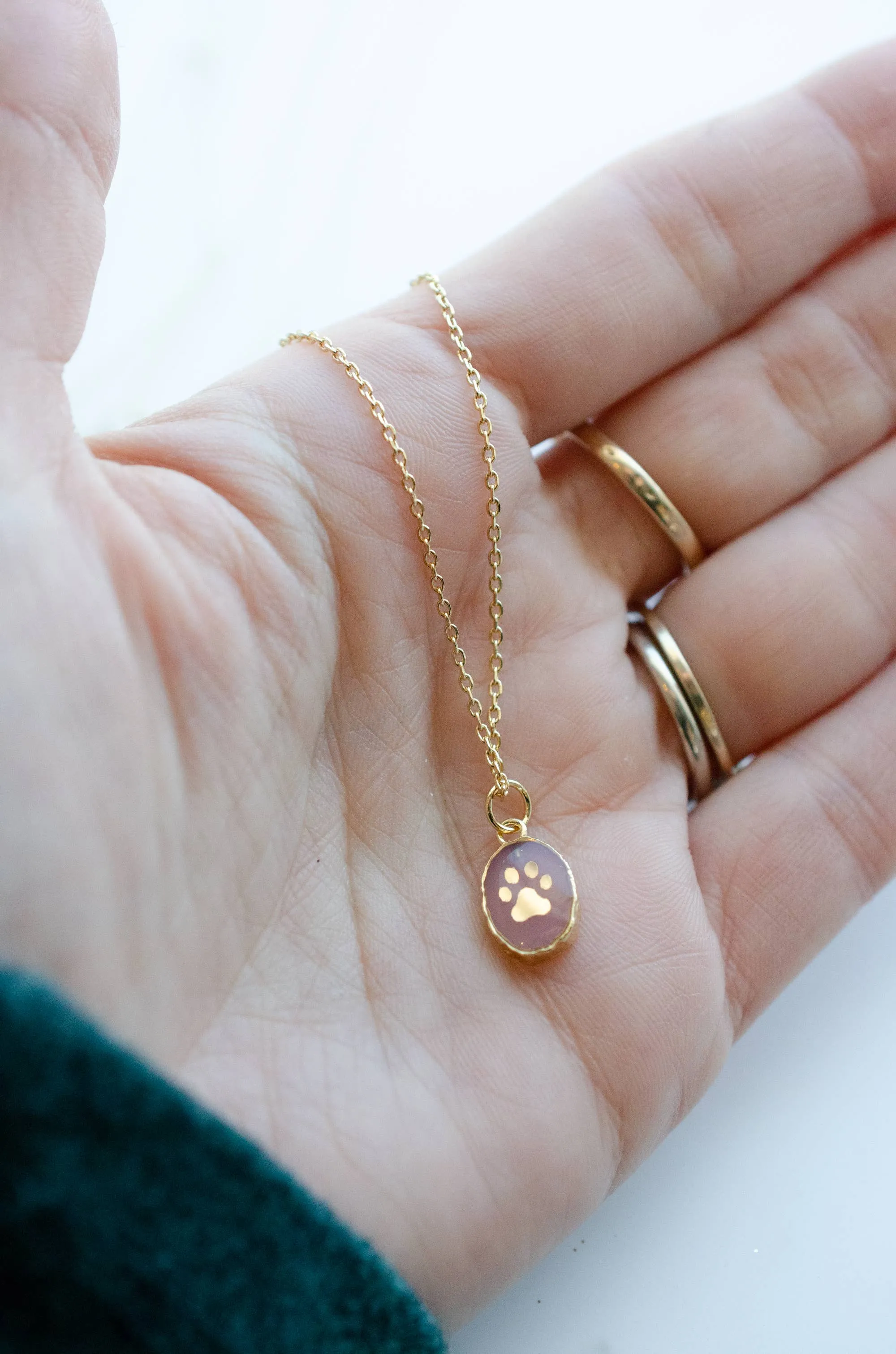 Paw Print Gemstone Necklace: 20 inches / Pink Opal
