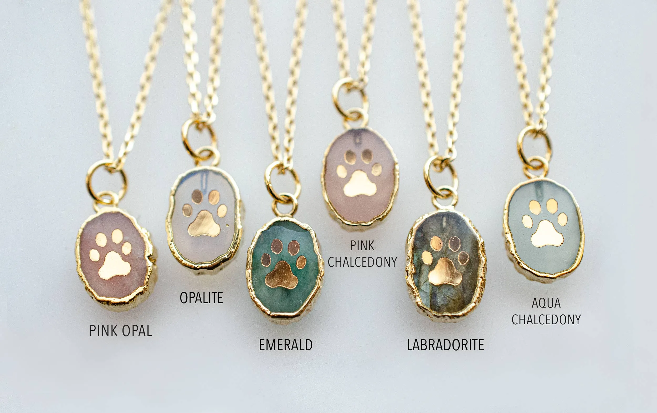 Paw Print Gemstone Necklace: 20 inches / Pink Opal