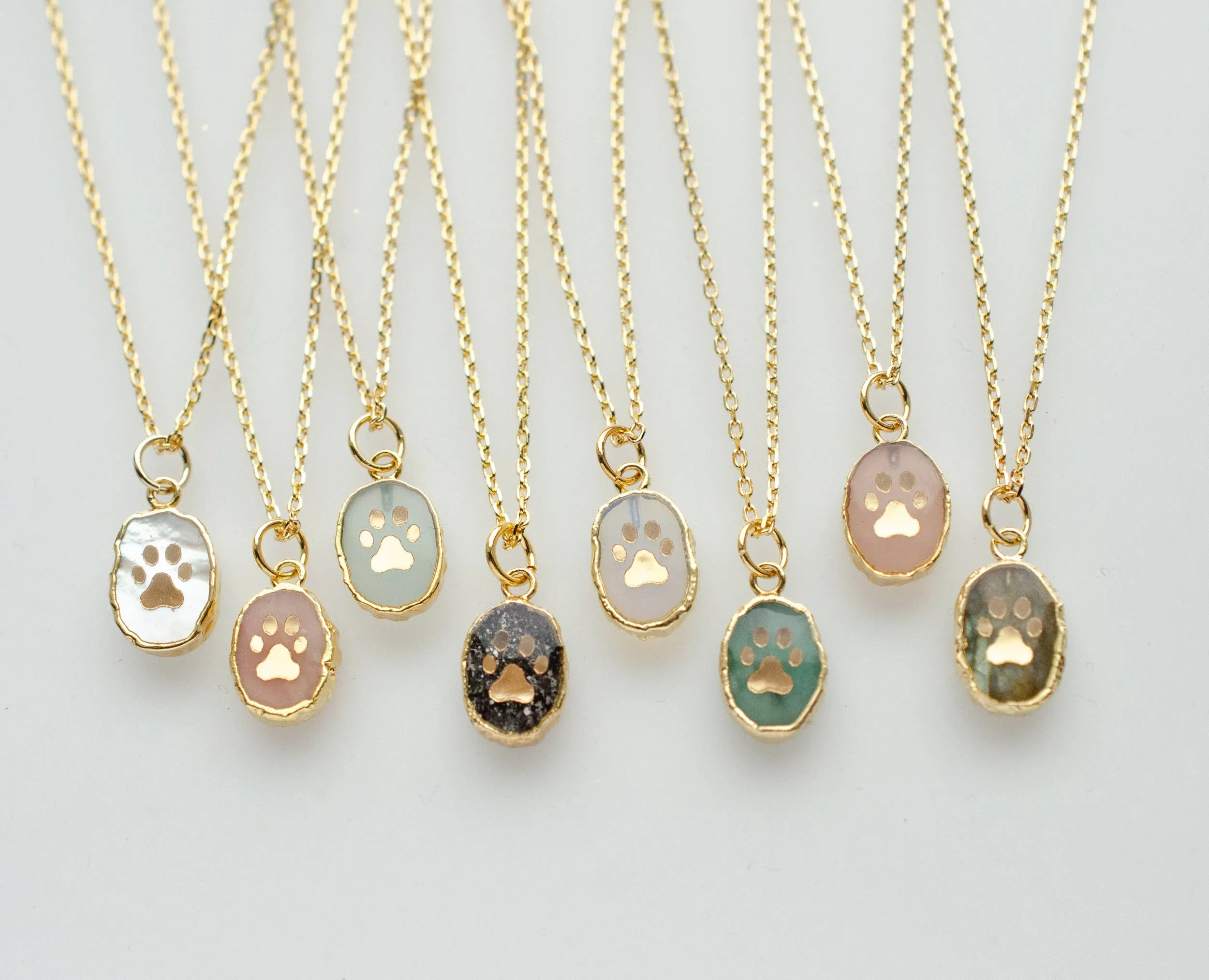 Paw Print Gemstone Necklace: 20 inches / Pink Opal