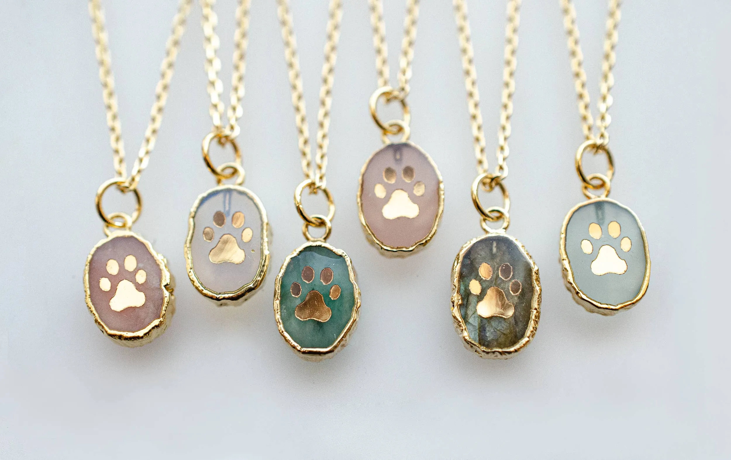 Paw Print Gemstone Necklace: 20 inches / Pink Opal