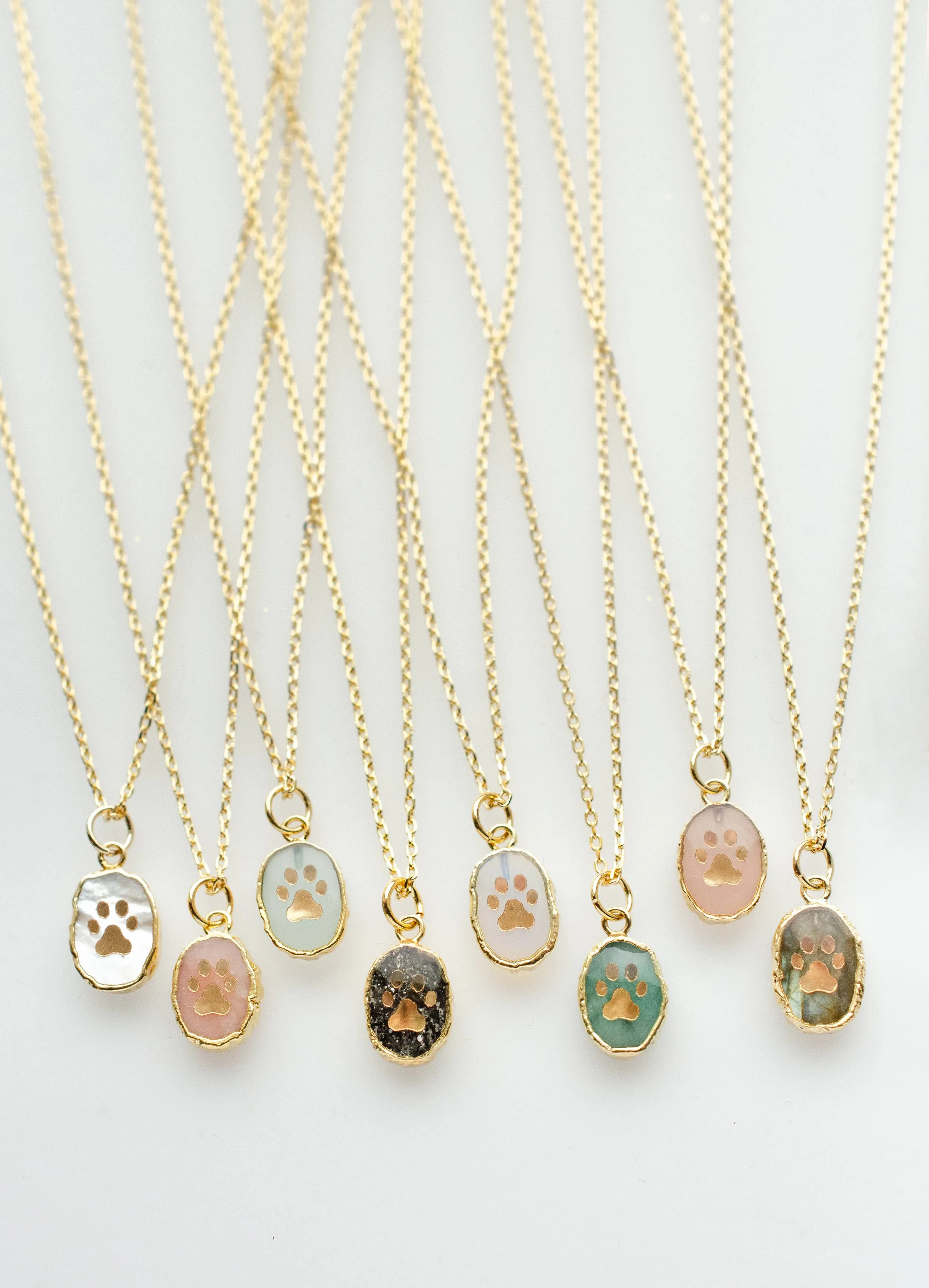 Paw Print Gemstone Necklace: 20 inches / Pink Opal