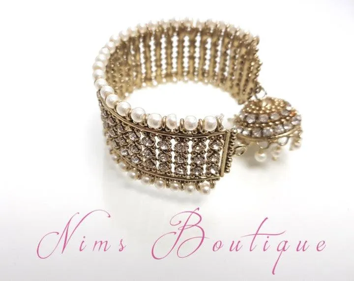 Pearl & Gold Royal Bracelet with hanging chumka