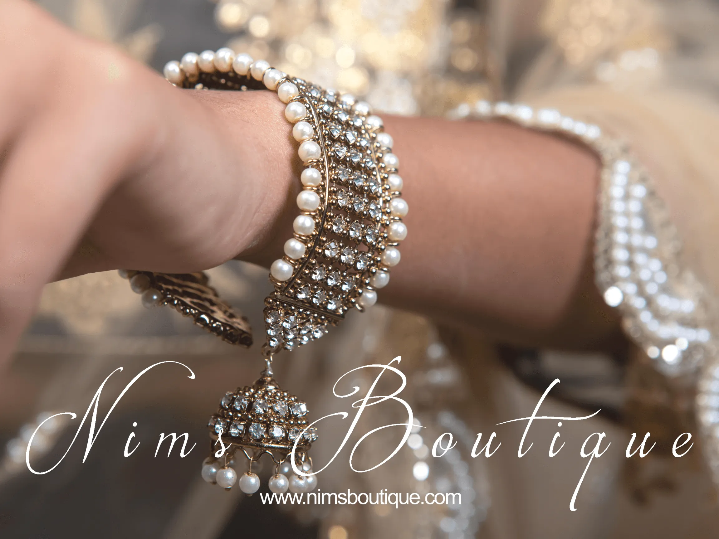 Pearl & Gold Royal Bracelet with hanging chumka