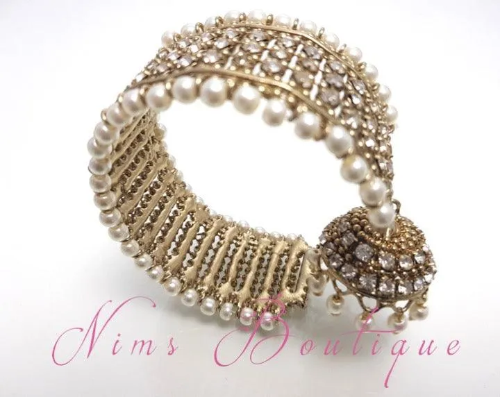 Pearl & Gold Royal Bracelet with hanging chumka