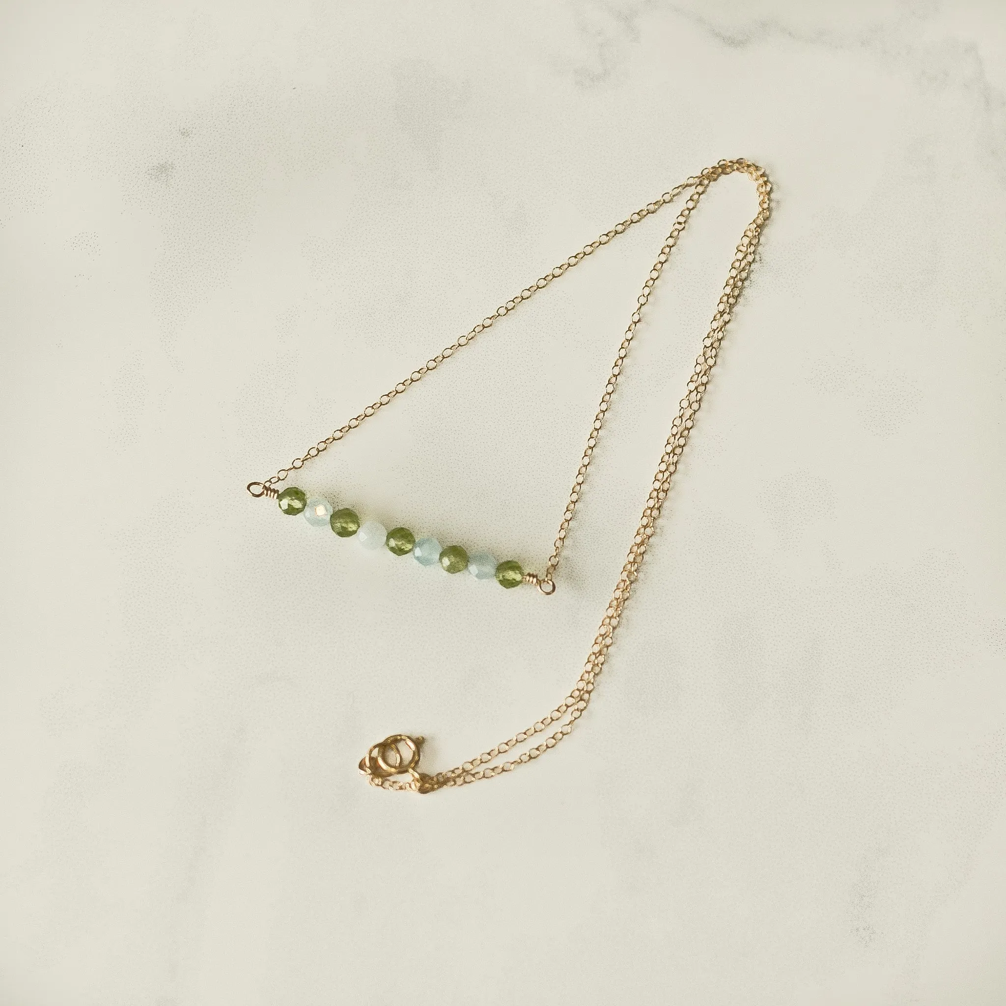 Peridot & Aquamarine Gemstone Bar Necklace