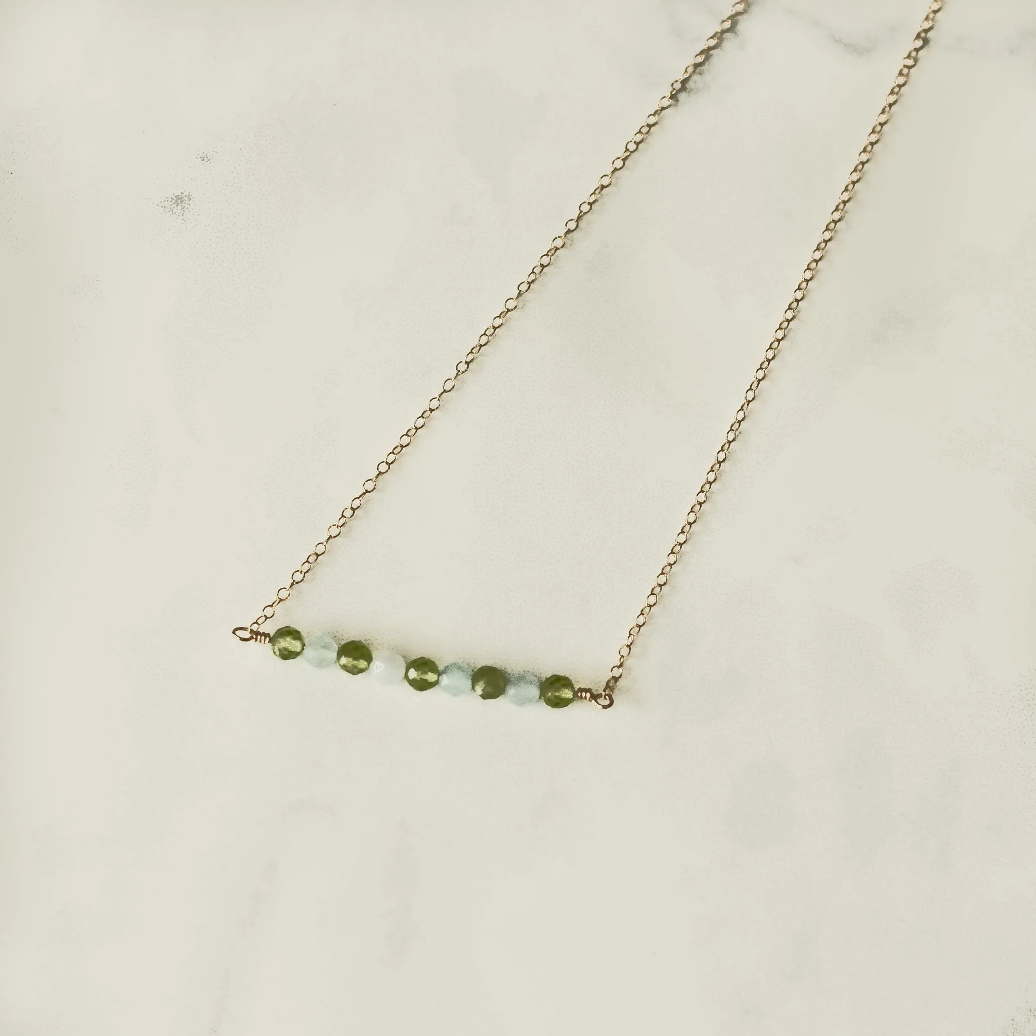 Peridot & Aquamarine Gemstone Bar Necklace