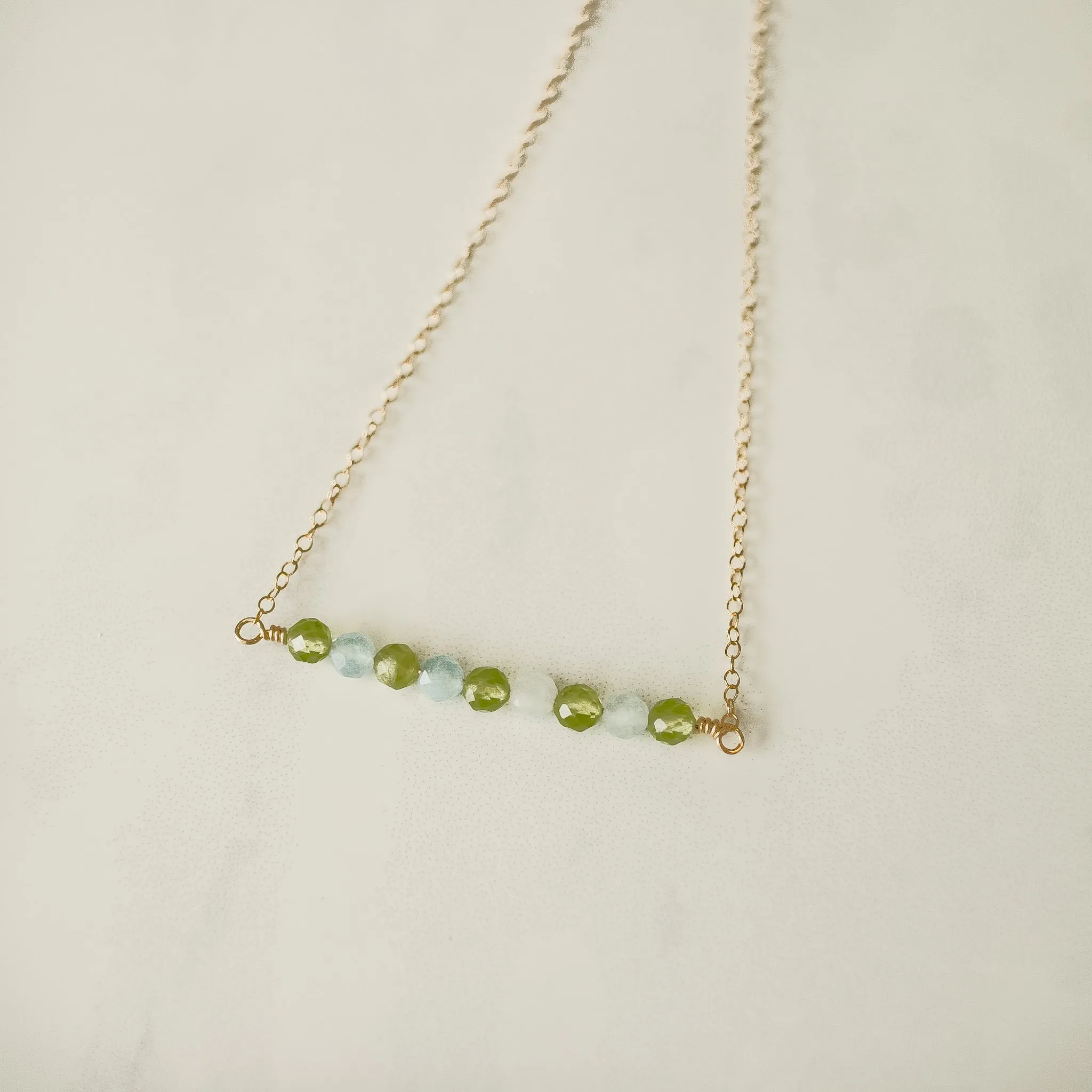 Peridot & Aquamarine Gemstone Bar Necklace
