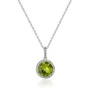 Peridot and Diamond Halo Necklace-Round