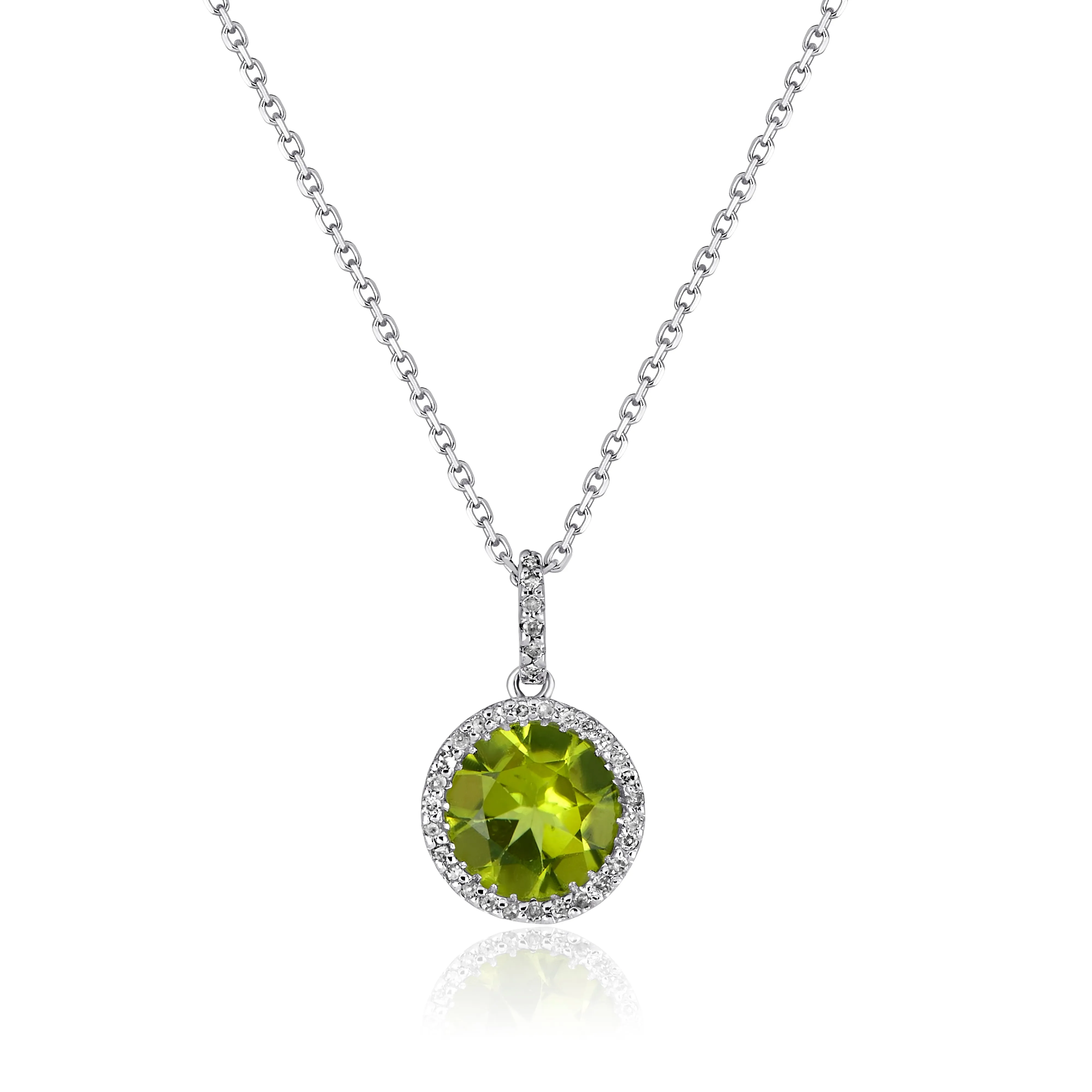 Peridot and Diamond Halo Necklace-Round