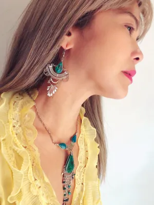 Peruvian Chrysocolla Fringe Necklace and Ear Pendants