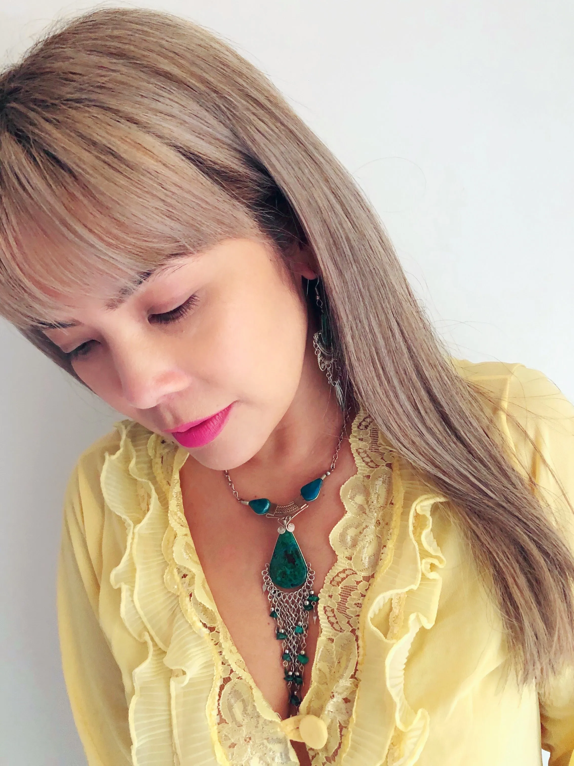 Peruvian Chrysocolla Fringe Necklace and Ear Pendants