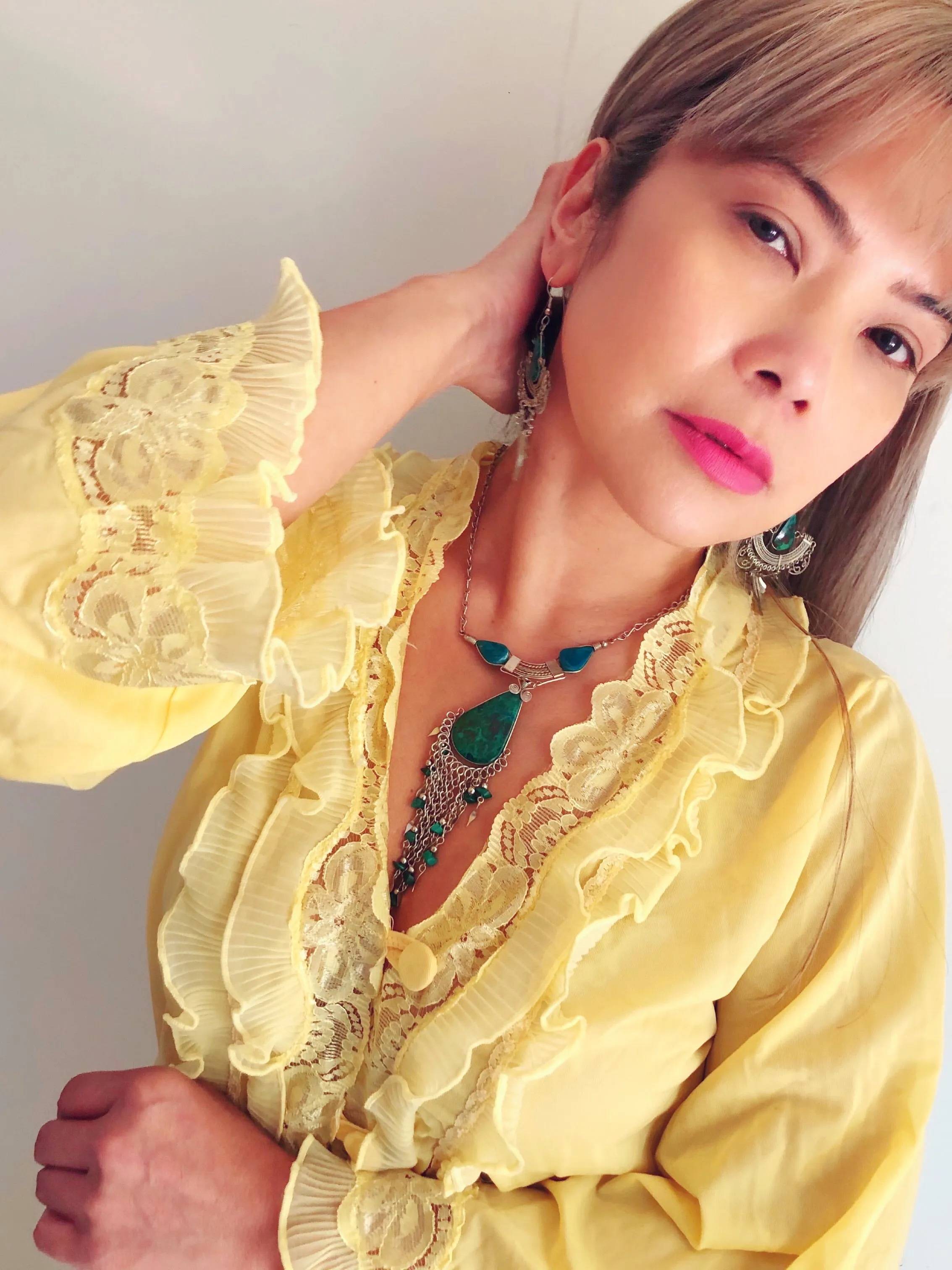 Peruvian Chrysocolla Fringe Necklace and Ear Pendants