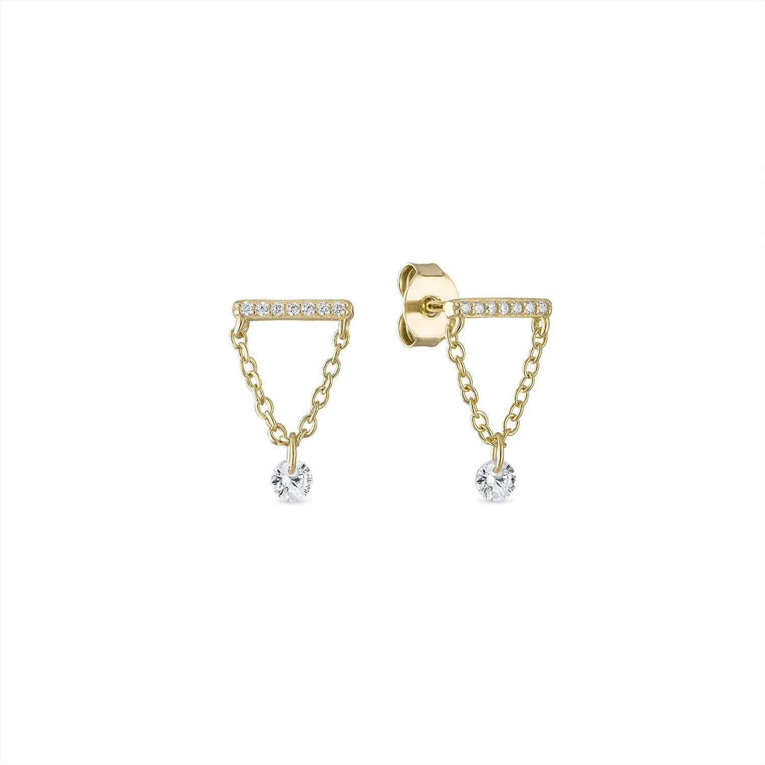 Pierced Dangle CZ Diamond Bar Studs