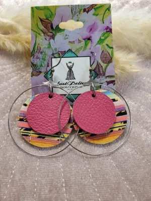 Pink Leather & Silver Hoops