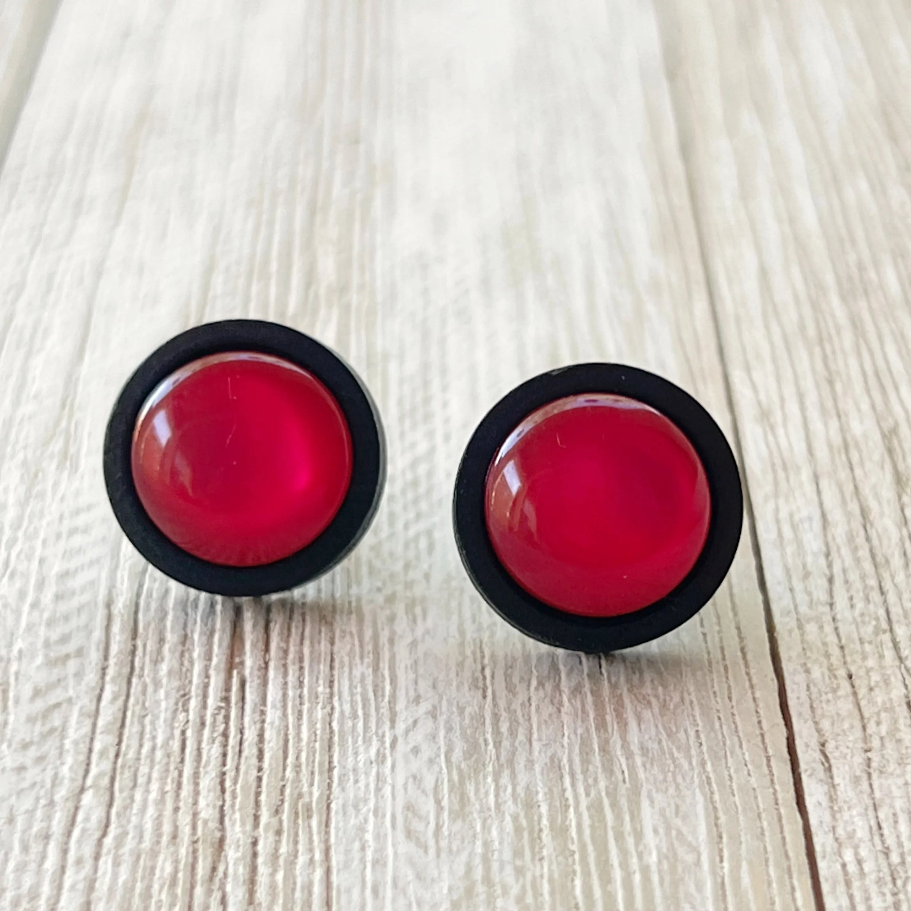 Pink Resin Black Wood Unisex Stud Earrings - Unique & Stylish Accessories