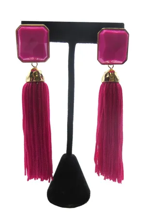Pink Square Tassel Earrings