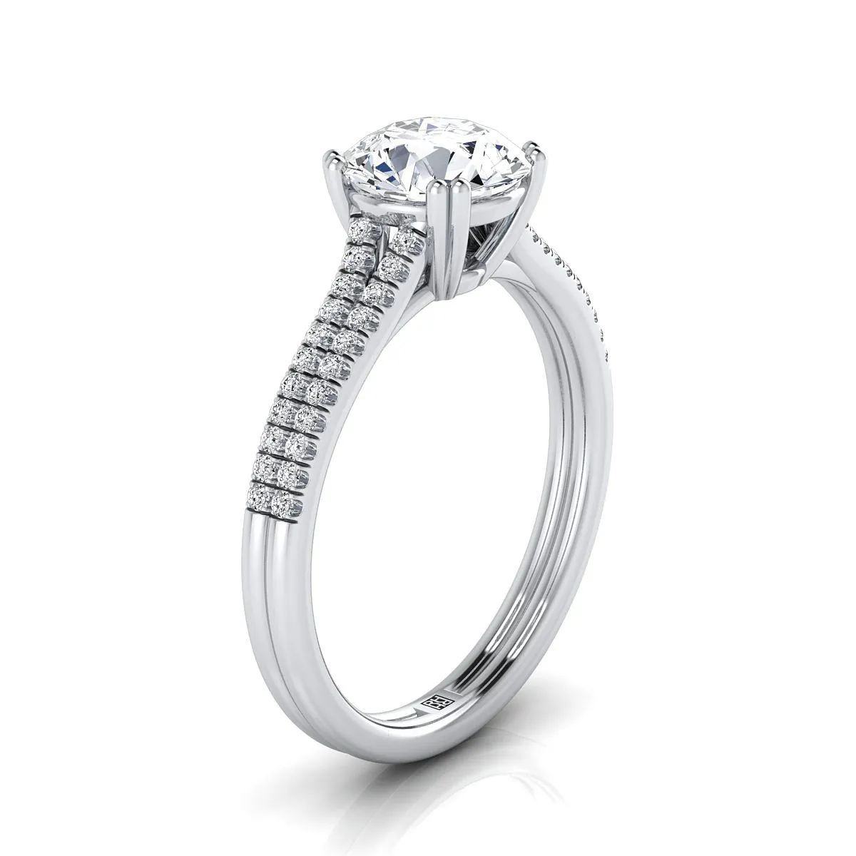 Platinum Round Brilliant Amethyst Double Row Double Prong French Pave Diamond Engagement Ring -1/6ctw