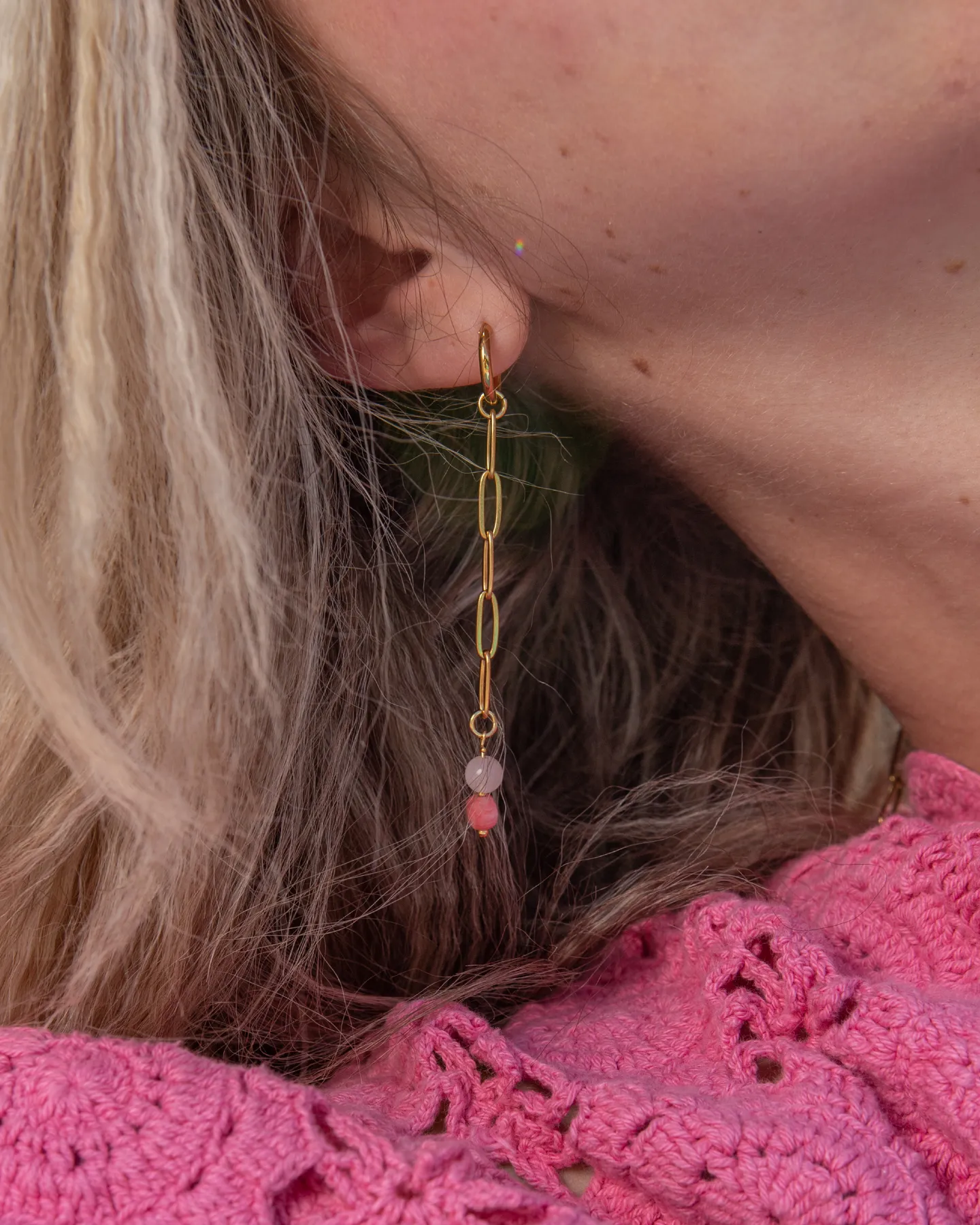 Pretty in Pink Asymmetrical Earrings * gold-toned
