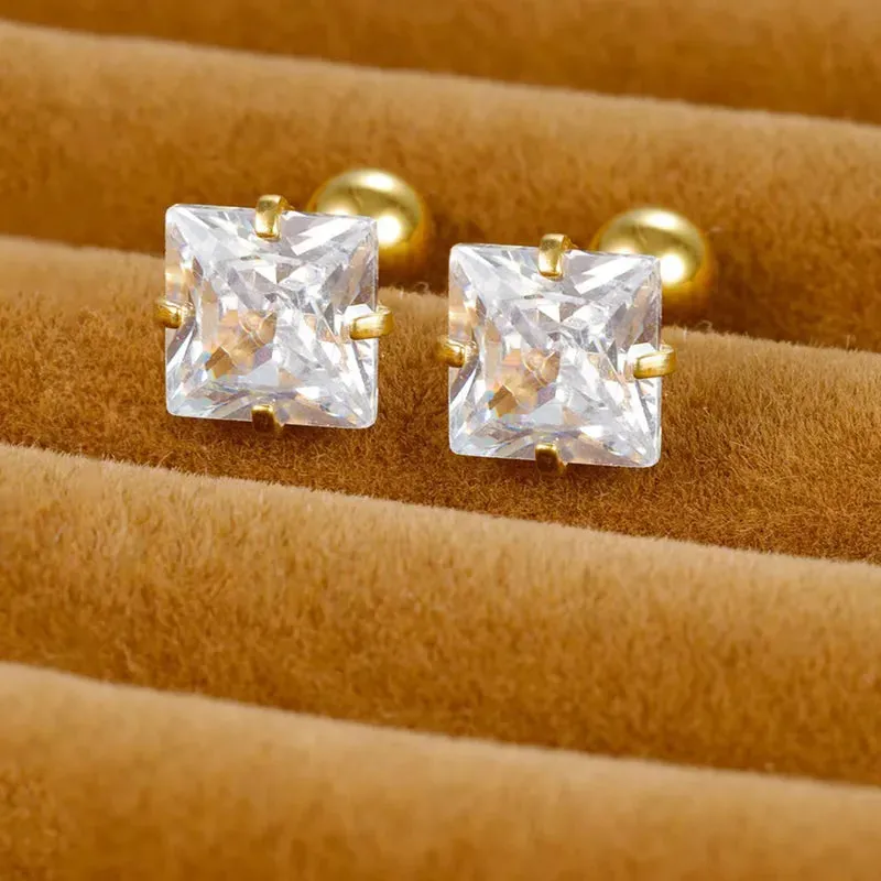 Princess Cut Stud Earrings (3 pairs)