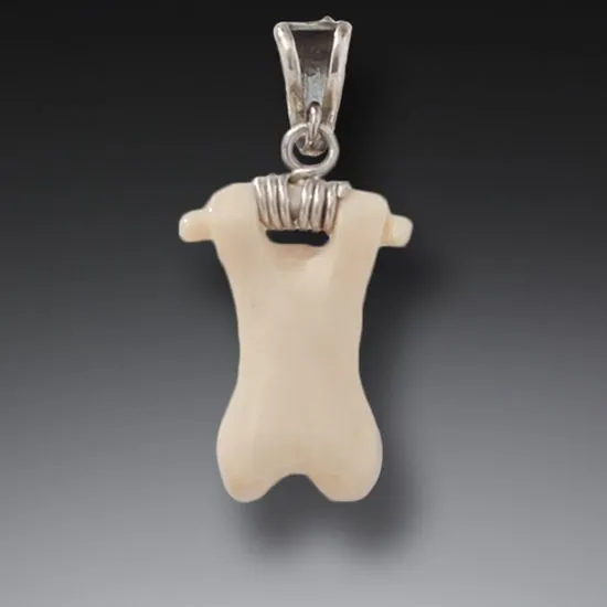 "Hanging Bear" Ancient Fossilized Mammoth Tusk Silver Pendant