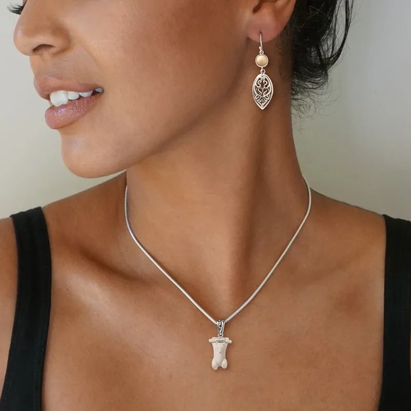"Hanging Bear" Ancient Fossilized Mammoth Tusk Silver Pendant