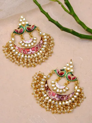 RAE1241 New Design Long Earrings for Women: Royal Gold-plated Stone Danglers with Pearls