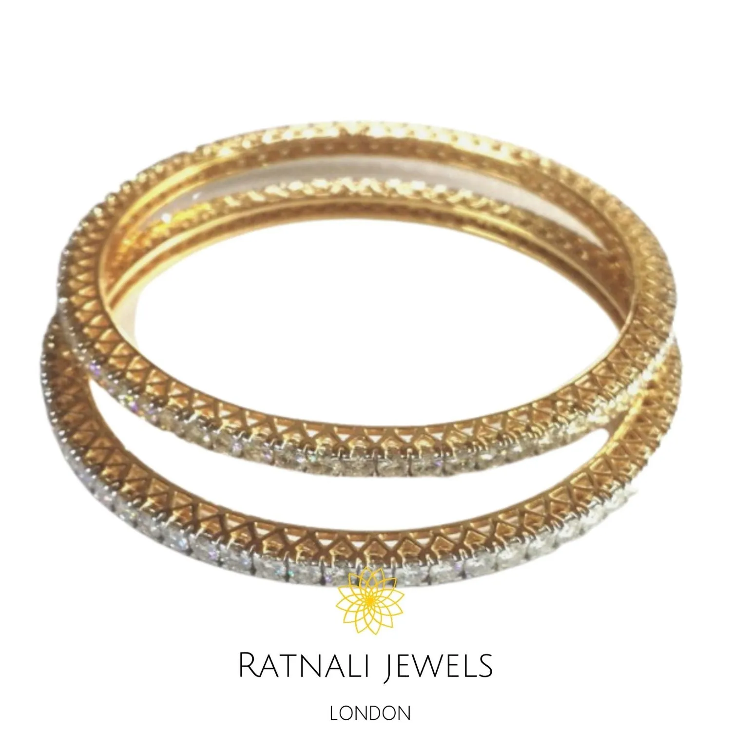 Ratnali | Single line simulated diamond bangles in real silver
