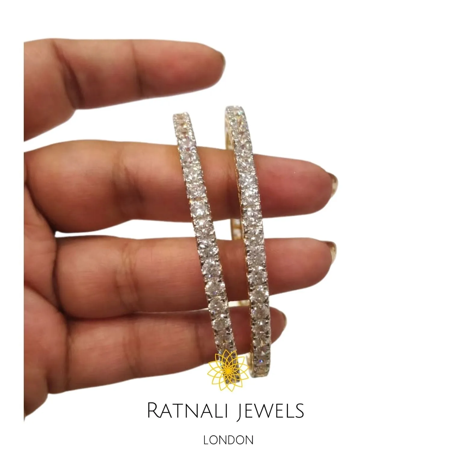Ratnali | Single line simulated diamond bangles in real silver