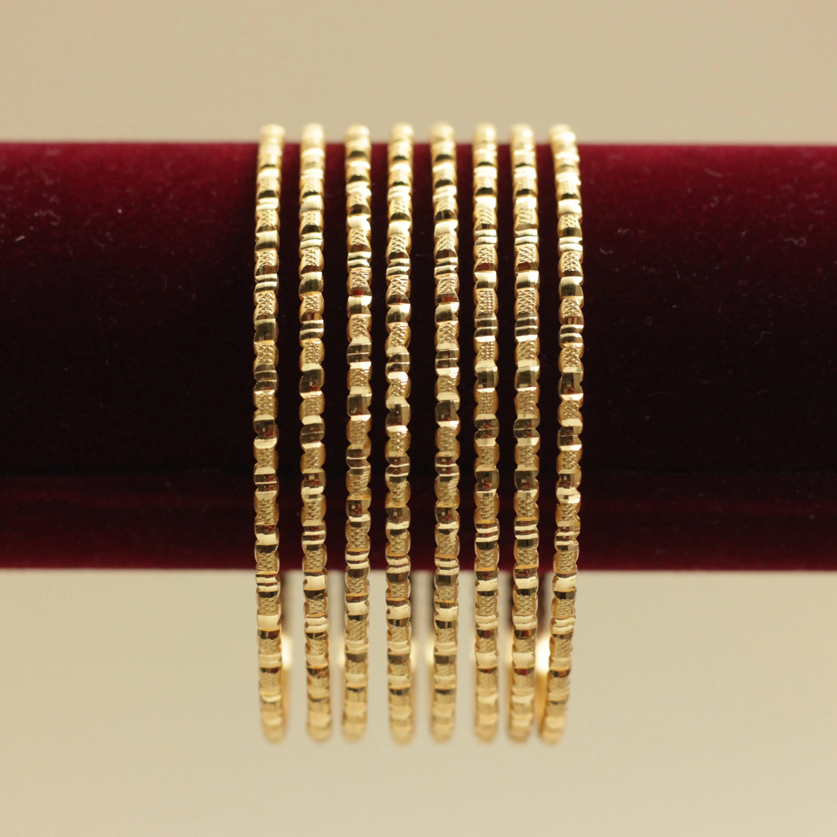 Real Gold Matte Tone Set of 8 Bangles - SS001 - Daily Wear/Office Wear/Function Wear Bangles