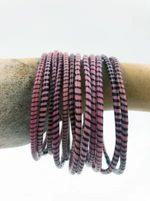 Recycled Flip Flop Bracelets (Set of 6) PInk & Black