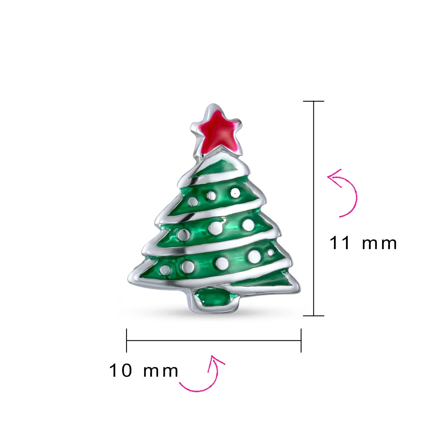 Red Star Enamel & Green Christmas Tree Stud Earrings in Sterling Silver
