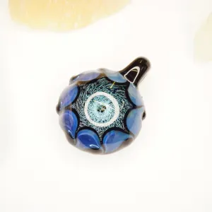 Retro Glass Pendant With Abstract Designs, Artisan Glass Pendants With Light Fractals, Blue and Black Glass Pendant, Modernist Jewelry