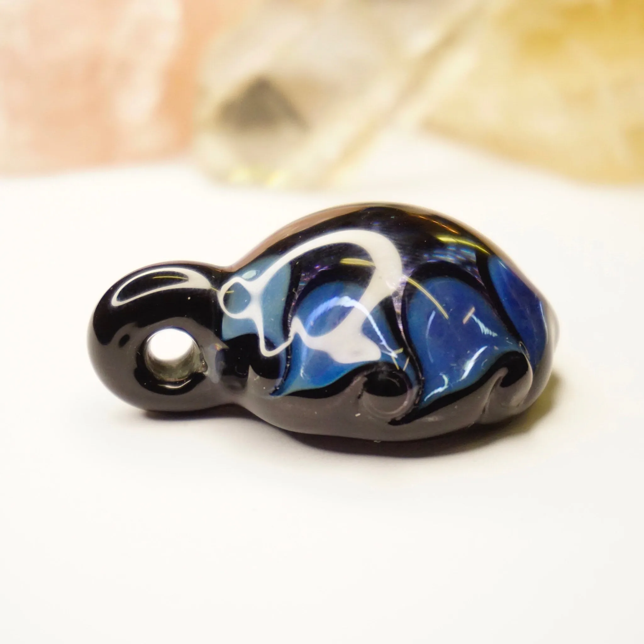 Retro Glass Pendant With Abstract Designs, Artisan Glass Pendants With Light Fractals, Blue and Black Glass Pendant, Modernist Jewelry