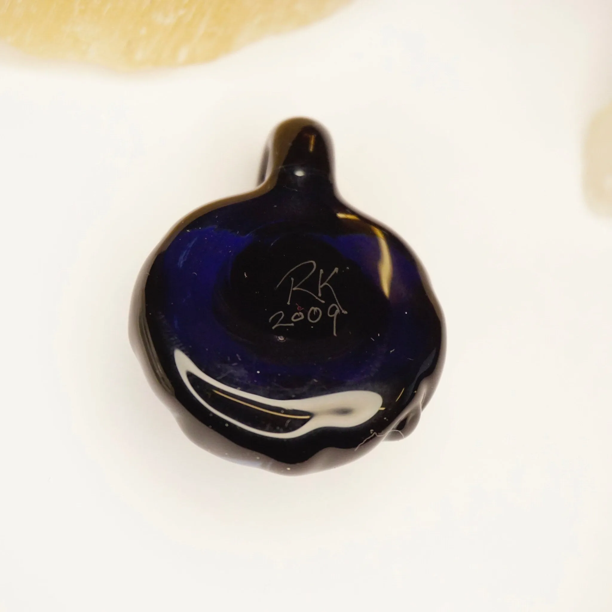Retro Glass Pendant With Abstract Designs, Artisan Glass Pendants With Light Fractals, Blue and Black Glass Pendant, Modernist Jewelry