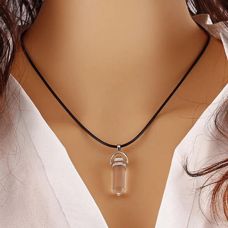 Retro Natural Turquoise Crystal Bullet Pendant Clavicle Necklace