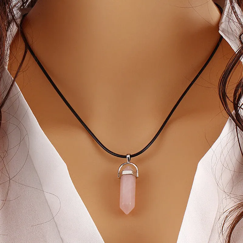 Retro Natural Turquoise Crystal Bullet Pendant Clavicle Necklace
