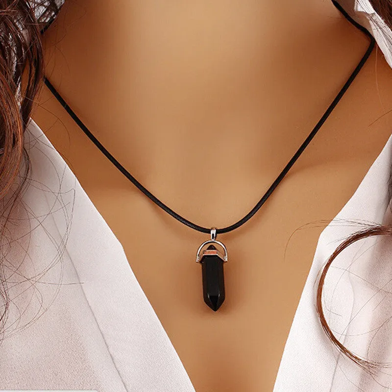 Retro Natural Turquoise Crystal Bullet Pendant Clavicle Necklace