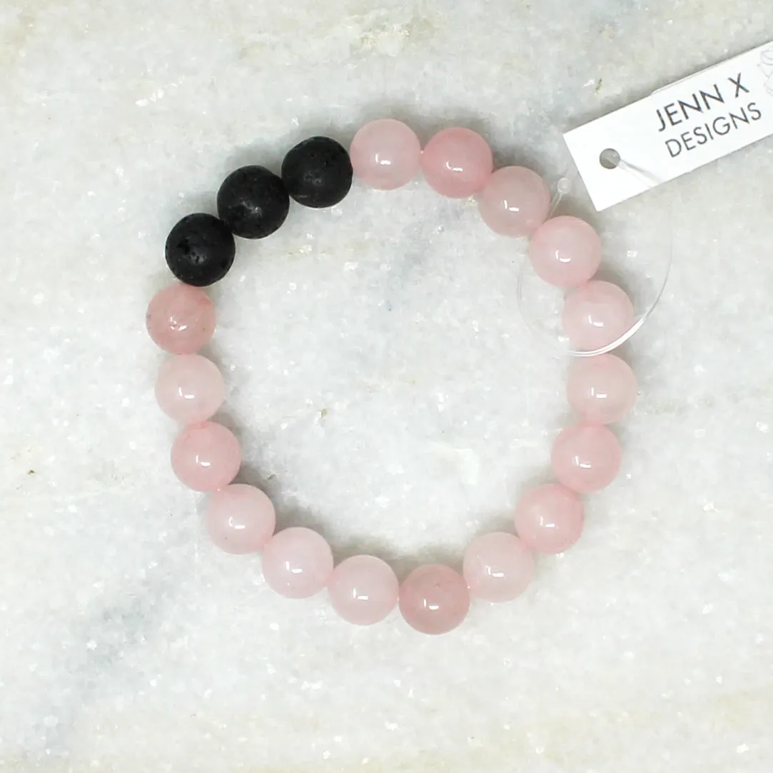 Rose Quartz   Lava Rock Bracelet