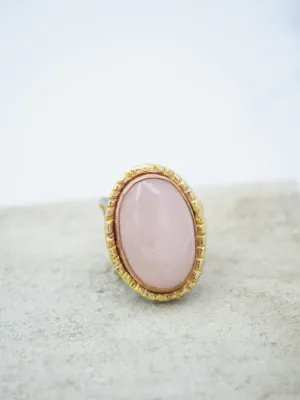 Rose Quartz Oval Shaped Gold Plated Adjustable Ring