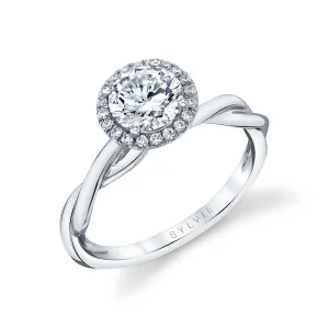 Round Cut Modern Halo Spiral Engagement Ring - Coralie 14k Gold White