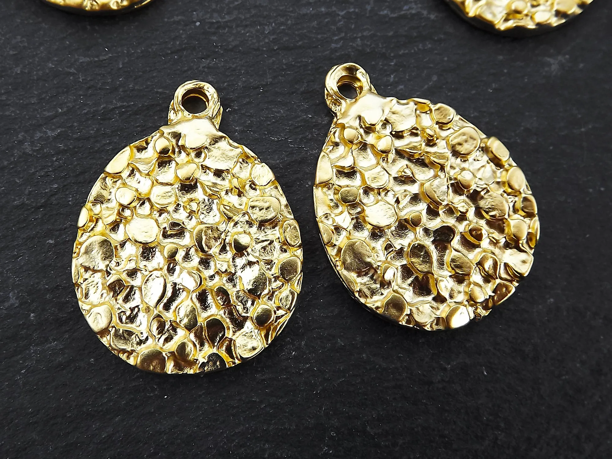 Round Dappled Disc Pendant Charms, Gold Dot Coin Pendant, Matte Antique Silver Plated, 2pc