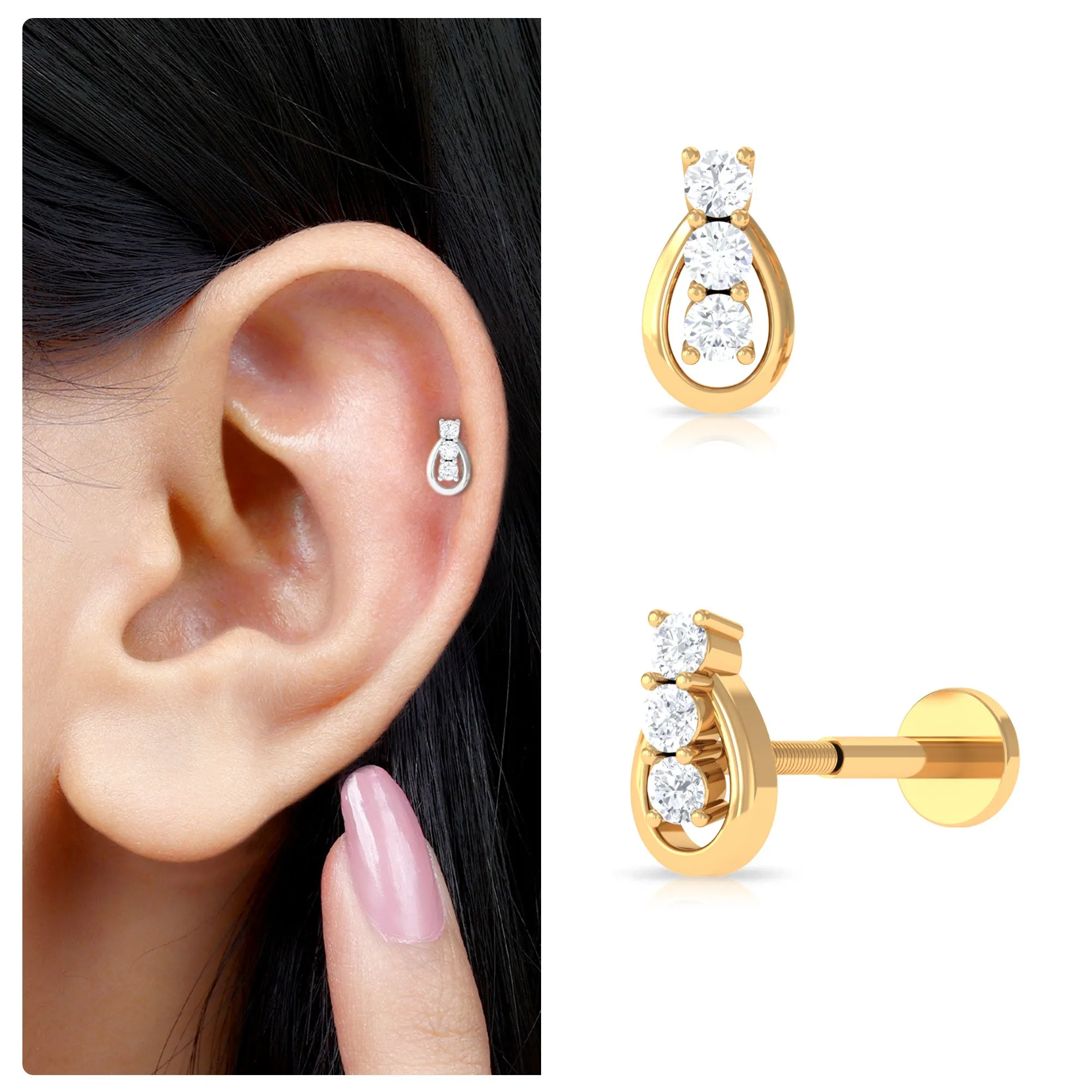 Round Moissanite Unique Earring for Tragus Piercing