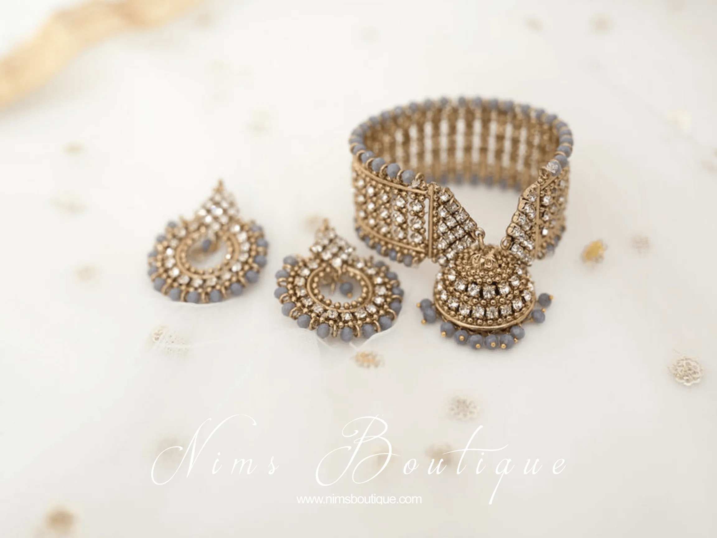 Royal Grey Bracelet with hanging chumka