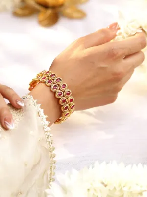 Rubans Set of 2, 22K Gold-Plated Ruby Pink Stone Studded Traditional Bangles
